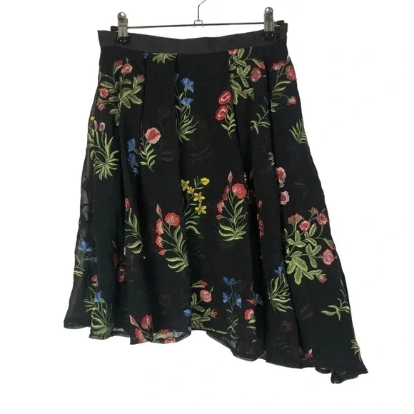 Anthropologie Eva Franco Garden of Eden Black Floral Embroidered Mini Skirt 4